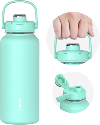 TOURIT 32 oz Insulated Water Bottle, Stainless Steel Sports Water Bottles With Top Handle, Double-Wall Travel Thermal Water Flask, BPA Free Leakproof Water Bottle for Sports and Travel,Pink
