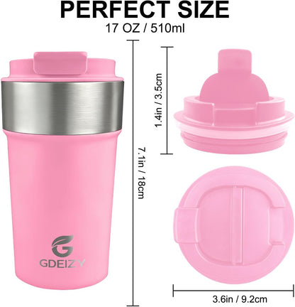 17oz Double Wall Stainless Steel Vacuum Insulated Travel Mug, Spill-Proof & Leak-Proof Coffee Mug, BPA-Free Reusable Coffee Cup for Hot & Cold Drinks, Black (Black)