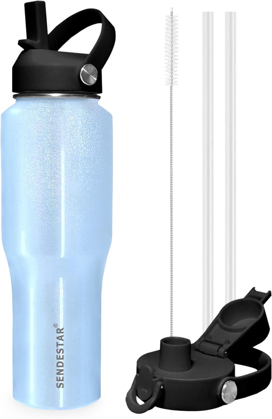 SENDESTAR 40oz Water Bottle Wide Mouth Stainless Steel Vacuum Insulated Double Wall with Straw Lids Fit in Any Car Cup Holder