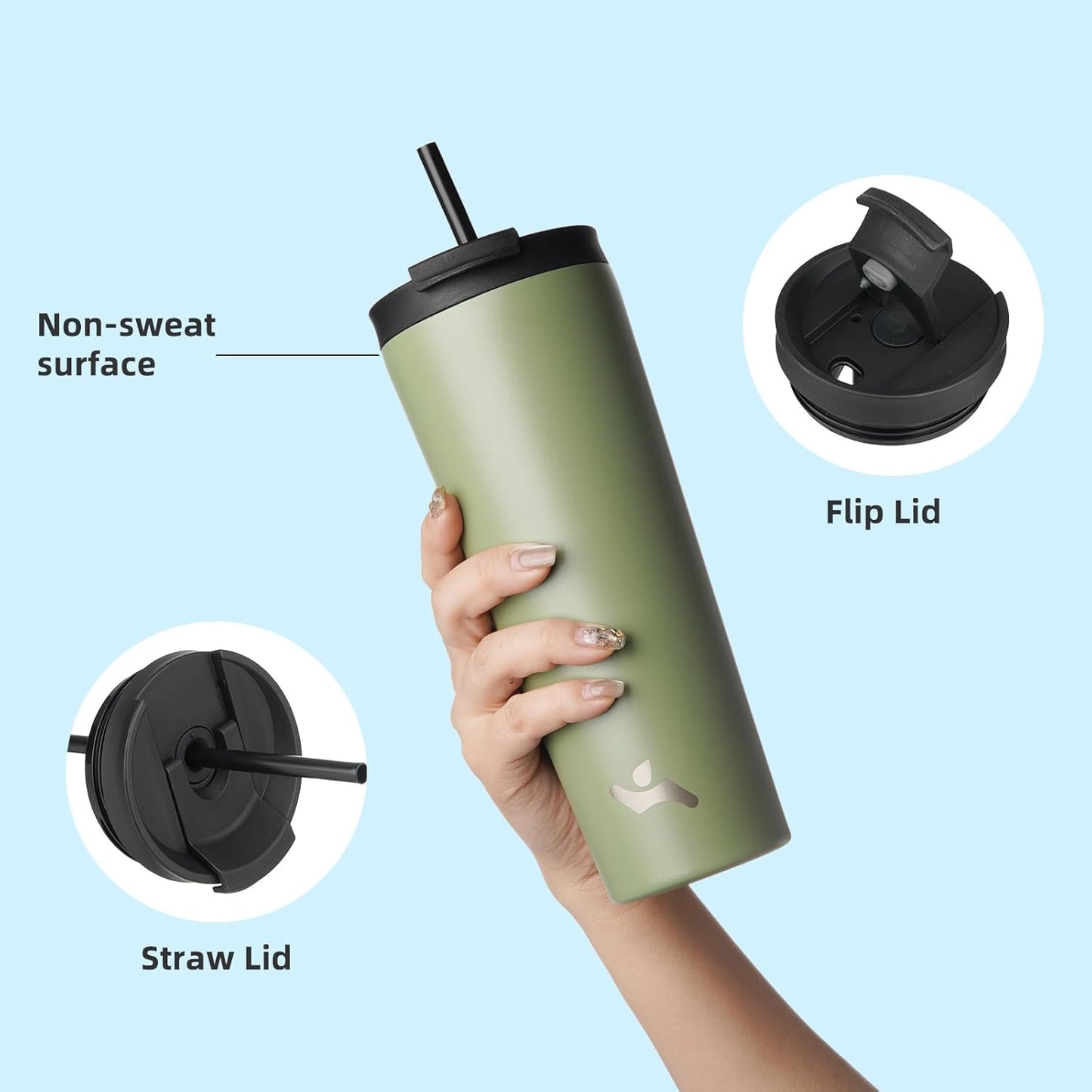 Konokyo 30 OZ Insulated Tumbler with Lid and 2 Straws Stainless Steel Water Bottle Vacuum Travel Mug Coffee Cup,Pastel Sunset