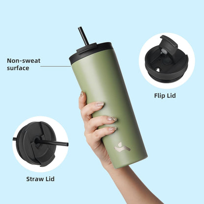 Konokyo 30 OZ Insulated Tumbler with Lid and 2 Straws Stainless Steel Water Bottle Vacuum Travel Mug Coffee Cup,Pastel Sunset