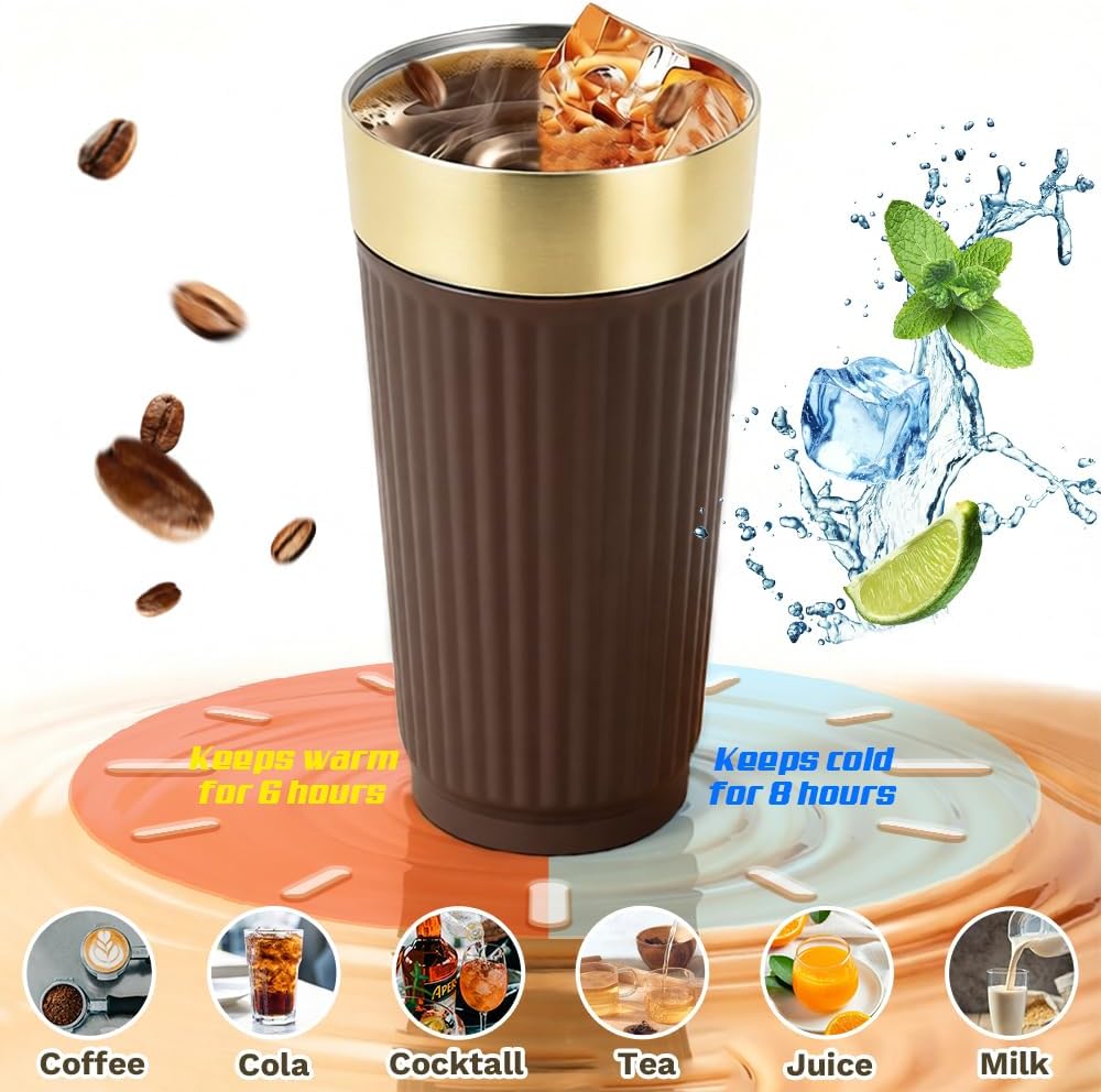 SPLMIFA Vacuum-Insulated Stainless Steel Travel Coffee Mug, Leak-Proof Reusable Coffee Cup with Lid - Keep Hot & Cold Drinks for Hours, Durable Insulated Tumbler for Men & Women(3rd-Black, 12OZ)