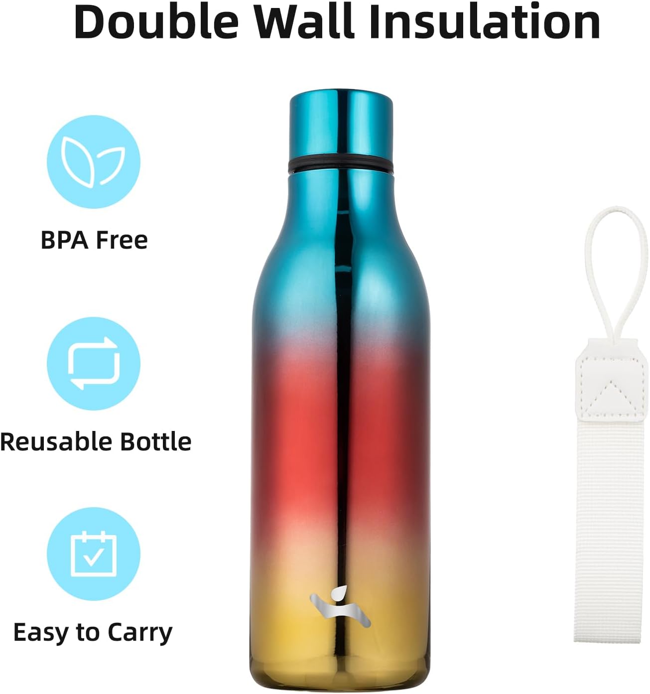 Konokyo Insulated Water Bottle with Strap,18 oz Double Wall Stainless Steel Vacuum Bottles Metal Water Flask,Macaron Green - Colors A