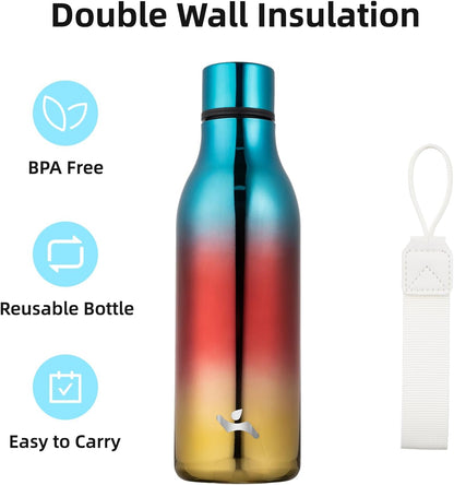 Konokyo Insulated Water Bottle with Strap,18 oz Double Wall Stainless Steel Vacuum Bottles Metal Water Flask,Macaron Green - Colors A