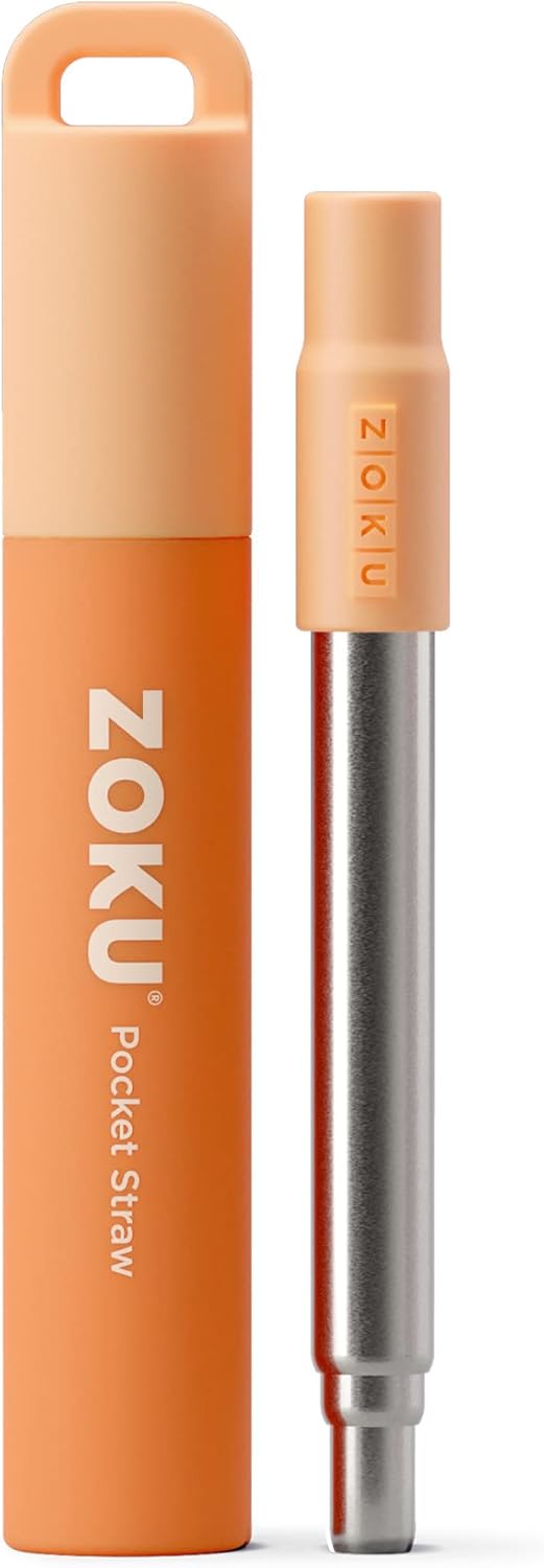 ZOKU Reusable Metal Straw with Case for Travel, Teal - Collapsible Stainless Steel Drinking Straw with Silicone Tip and Cleaner Brush, Ideal for Key Chains, Pockets, Purses