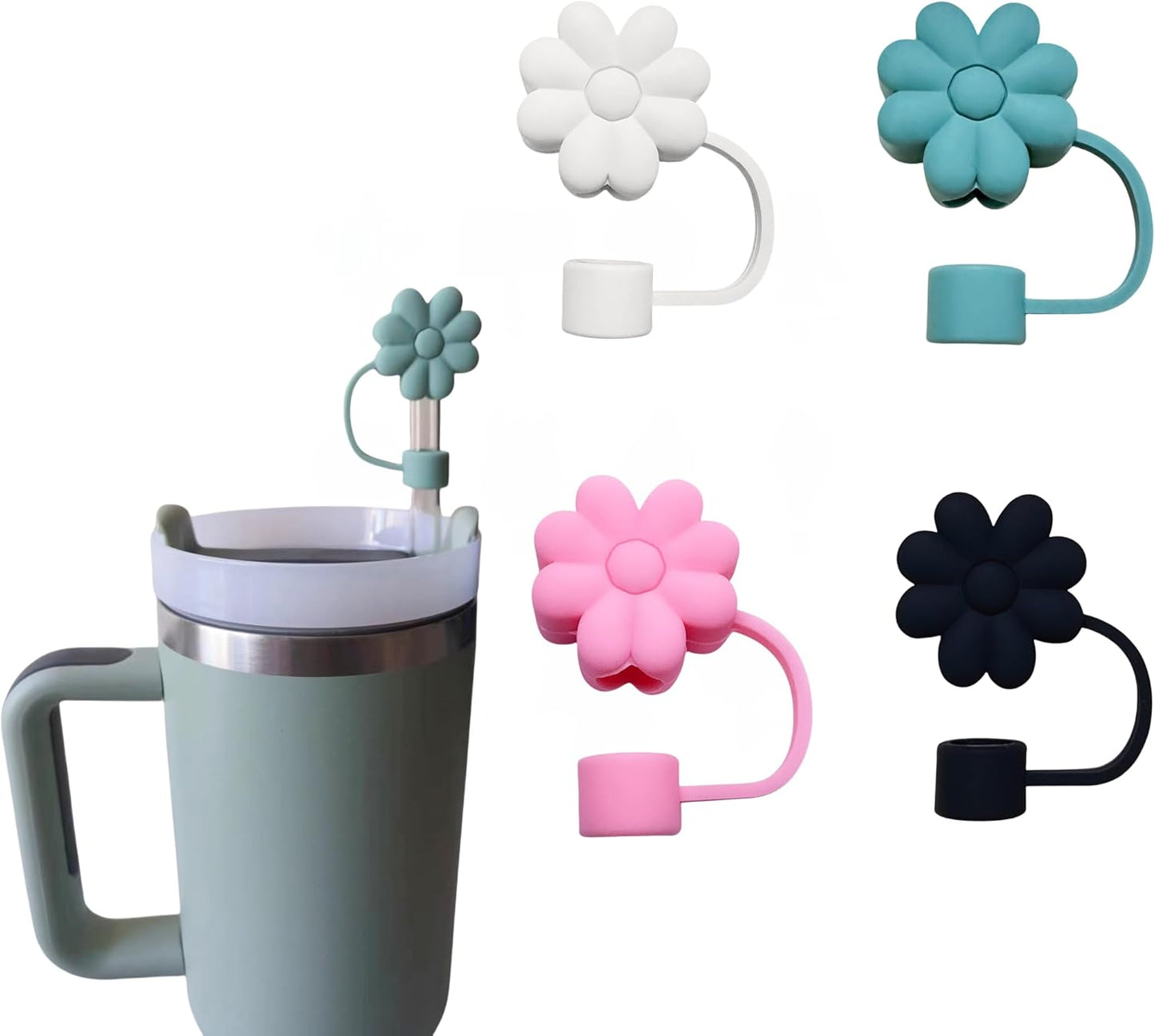 Silicone Straw Covers Cap Compatible with Stanley Cup 30 40 oz-Dust-Proof Reusable Straw Cover for Tumblers and Water Bottles