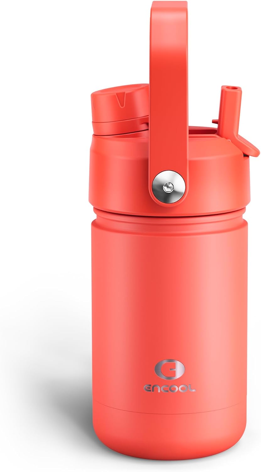 ENCOOL Insulated Water Bottle with Straw Stainless Steel Water Bottle, Leak-Proof, BPA-Free, Double Wall Vacuum Keeps Cold for 24 Hours for Sports, Travel, School (26 oz, Cotton Candy) - Colors D