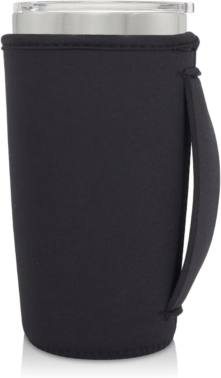 Reusable Iced Coffee Cup Sleeve Neoprene Insulated Sleeves Cup Holder with handle Idea for 30oz - 32oz Tumbler Cups, Protein Shake Bottles(Only Cup Sleeves), Black - Colors A