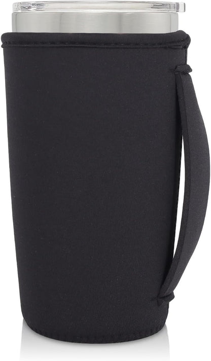 Reusable Iced Coffee Cup Sleeve Neoprene Insulated Sleeves Cup Holder with handle Idea for 30oz - 32oz Tumbler Cups, Protein Shake Bottles(Only Cup Sleeves), Black - Colors A