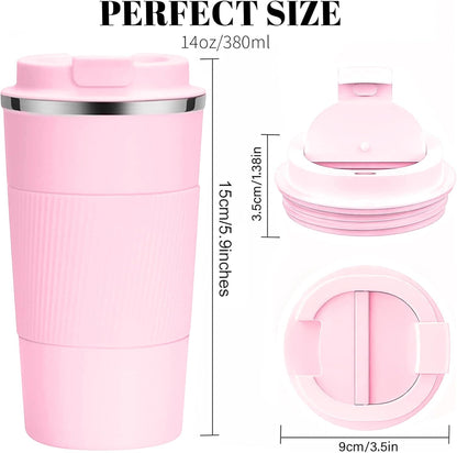 YINBAOGE Insulated Travel Coffee Mug, Spill & Leak Proof, Portable To Go Camping Stainless Steel Coffee Tumbler, Reusable Thermal Coffee Cup with Lid for Hot & Cold Drinks (Black, 12 OZ)