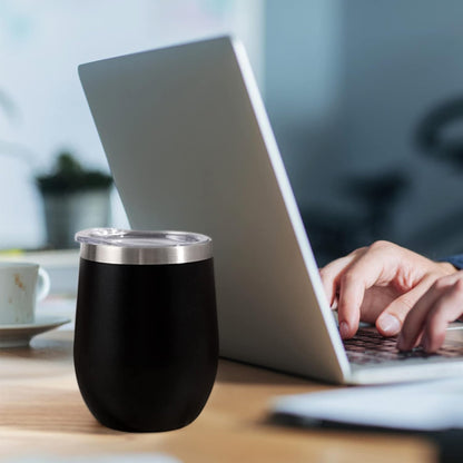 12 oz Insulated Wine Tumbler with Lid and Straw,Stainless Steel Stemless Wine Tumbler Glasses Double Wall Vacuum Wine Cups Tumbler for Coffee,Champaign,Cocktail,Office（Silver,1）