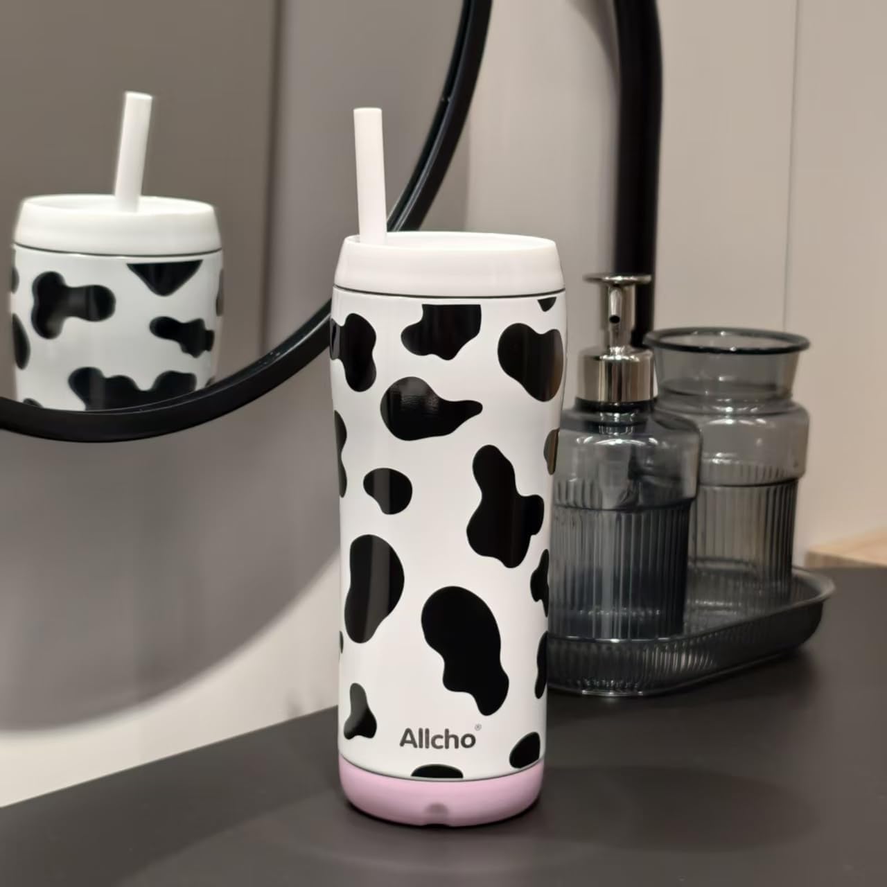 Allcho Insulated Water Bottle for Women, 18oz Stainless Steel Leak Proof Tumbler with 2 Lids, BPA-Free Tritan Chug & Straw Lid, Double Wall Vacuum Flask