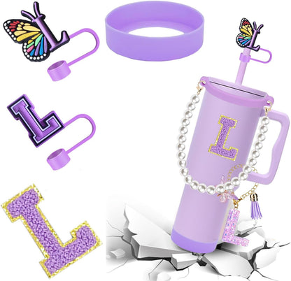 7pcs Cup Accessories for Stanley 30/40oz Tumbler, Handle Strap, Straw Cover, Silicone Boot, Letter Charm Stickers