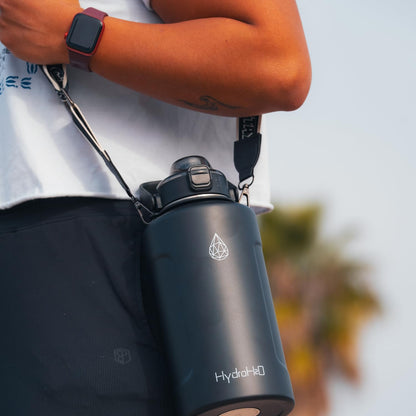 64oz Half Gallon Fruit Infuser Insulated Stainless Steel Water Bottle Jug, 48H Cold & 24H Hot, Large Capacity for Travel Hiking Mountain Climbing Black
