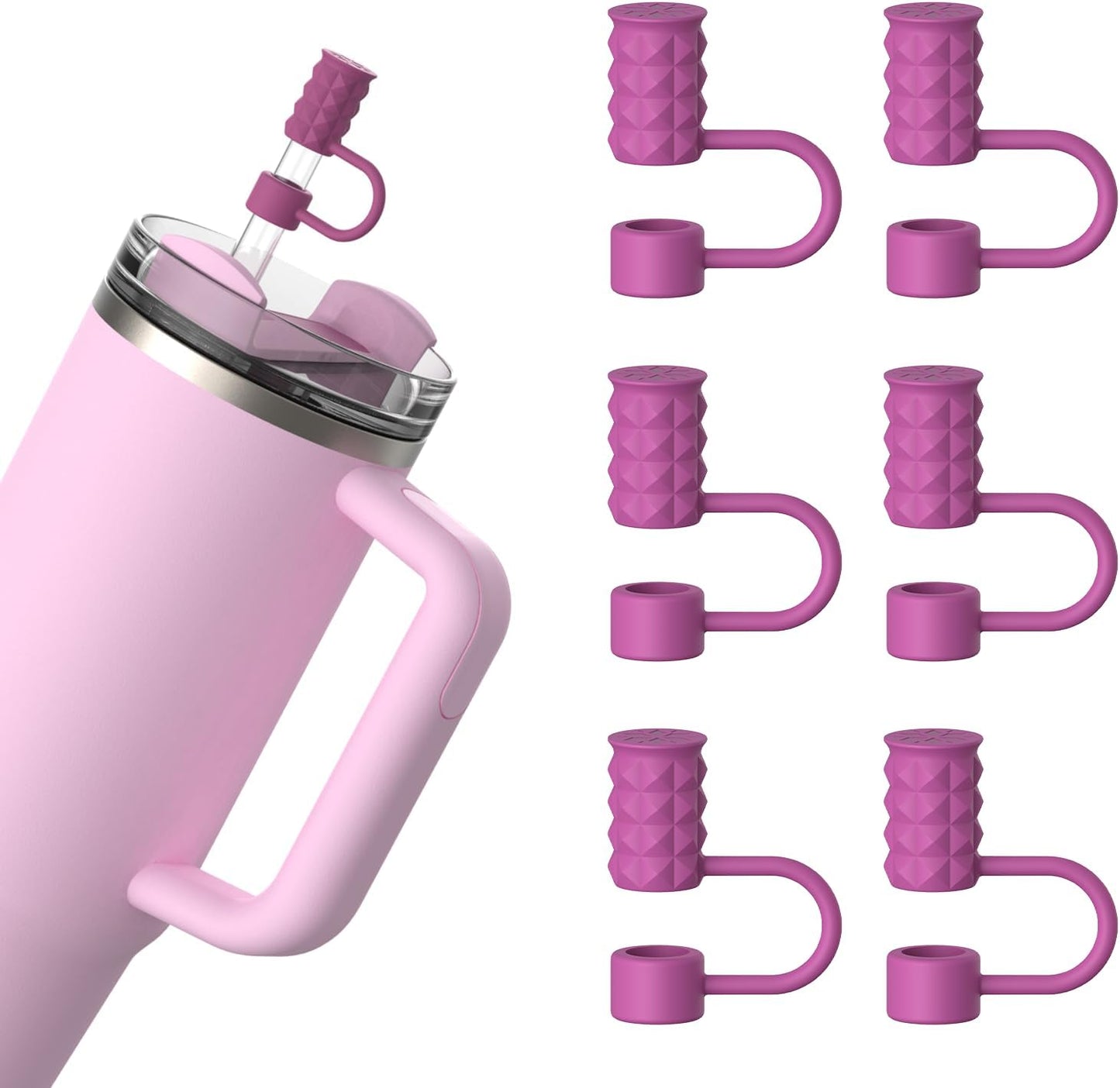 6Pcs 0.39in/10mm Silicone Straw Covers Cap Compatible with Stanley Cup 40 & 30 oz, Reusable Dust-Proof Straw Toppers for Tumbler with Handle, Starlight