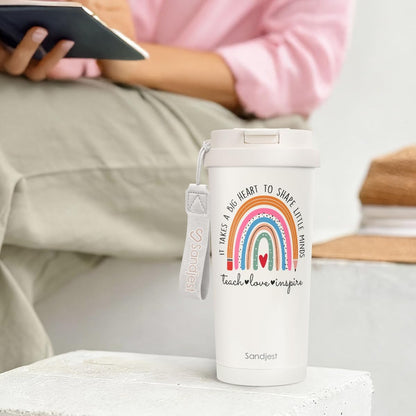SANDJEST American Flag Tumbler - Stainless Steel 2-in-1 Lid Coffee Tumbler 18 oz, Patriotic Insulated Travel Mug Gift for Men Husband Dad, Birthday Christmas