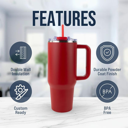 Hogg Big Swig 40 oz Tumbler with Handle and Straw - Red, 40oz Insulated Stainless Steel, Water Tumbler with Straw, Water Cup with Handle, Versatile Leak Proof Lid
