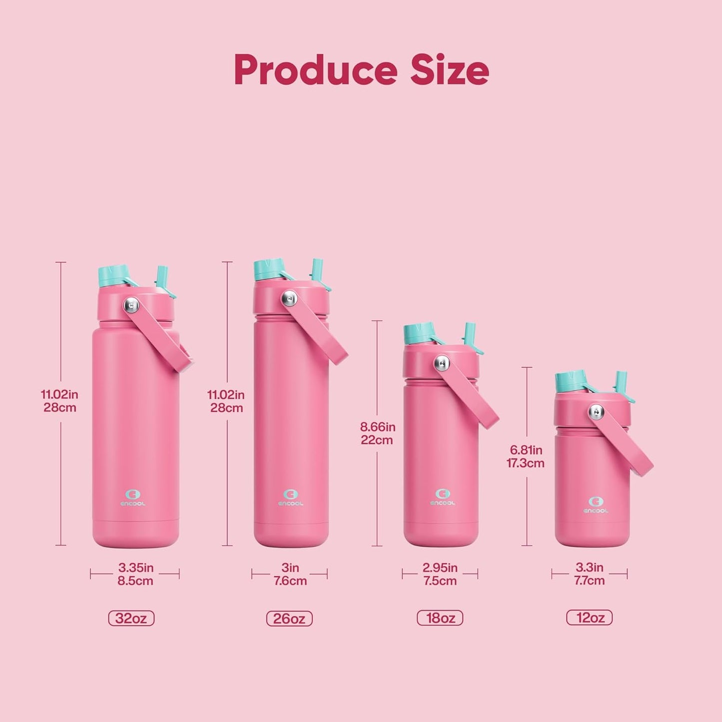 ENCOOL Insulated Water Bottle with Straw Stainless Steel Water Bottle, Leak-Proof, BPA-Free, Double Wall Vacuum Keeps Cold for 24 Hours for Sports, Travel, School (26 oz, Cotton Candy) - Colors C