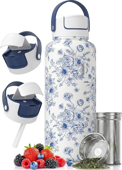 22 oz Ceramic Lined Tea Infuser Travel Tumbler, Micro-Mesh Stainless Steel Infuser, Pure Taste Ceramic Interior, Triple Insulated 12hr Hot Cold, Dual Sip & Straw Lid, Scratch-Resistant