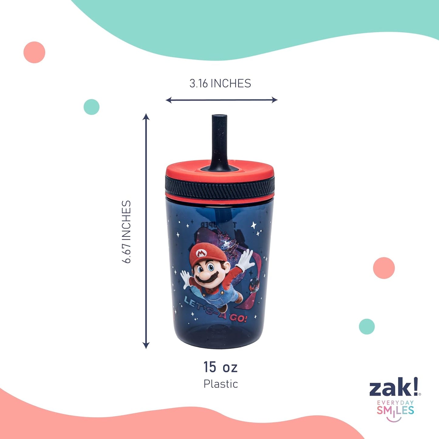 Zak Designs 15oz Bluey Kelso Tumbler Set, Leak-Proof Screw-On Lid with Straw Made of Durable Plastic and Silicone, Perfect Bundle for Kids, 2 Count (Pack of 1) - Colors A