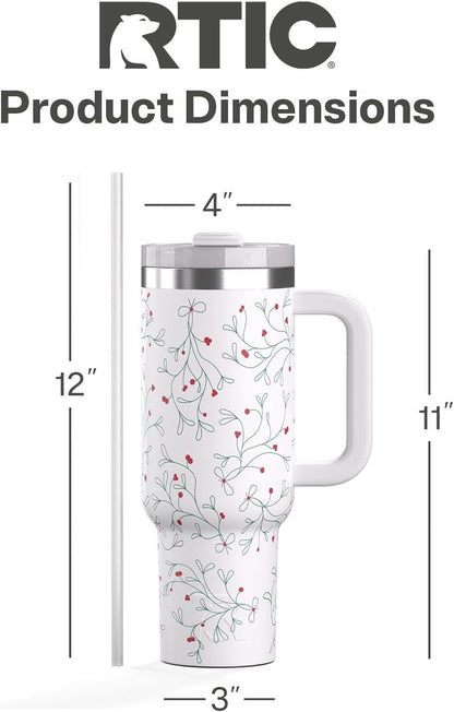 RTIC 30 oz Road Trip Tumbler Double-Walled Ceramic Lined InsulatedStainless Steel Portable Travel Coffee Mug Cup with Lid, Handle and Straw, Periwinkle Bouquet