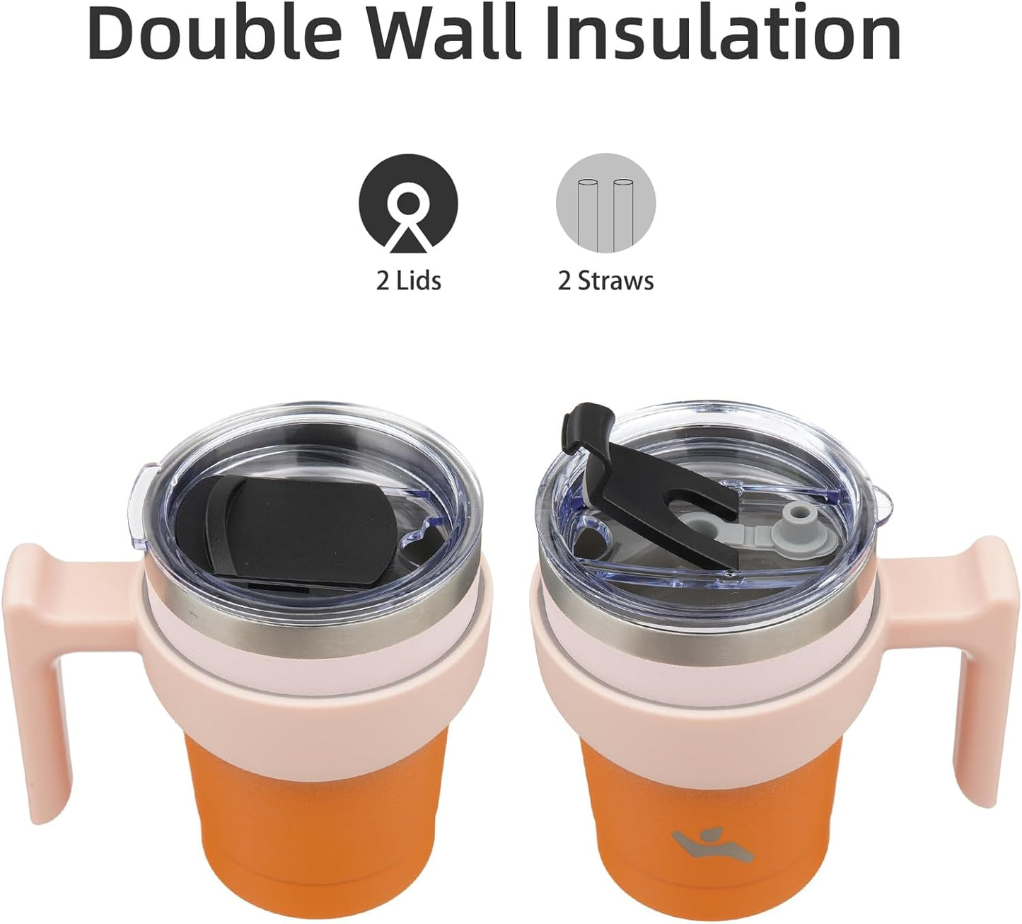 Konokyo 20 oz Tumbler with Handle and 2 Straw 2 Lid, Insulated Water Bottle Stainless Steel Vacuum Cup Reusable Travel Mug,Black