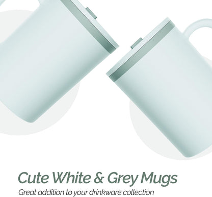 Copco Iconic 16oz Double Wall Insulated Desk Mug with Lid & Handle, Set of 2, BPA-Free Reusable Plastic, Spill-Resistant, Microwave & Dishwasher Safe, Wide Mouth (Grey)