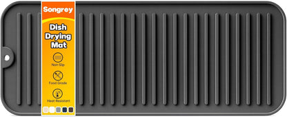 Songrey 12" x 6.5" Silicone Dish Drying Mat, Kitchen Counter Drying Pad for Sink Dishes or Under Rack, Multi-Use as Heat Resistant Trivet, Coffee Bar Mat