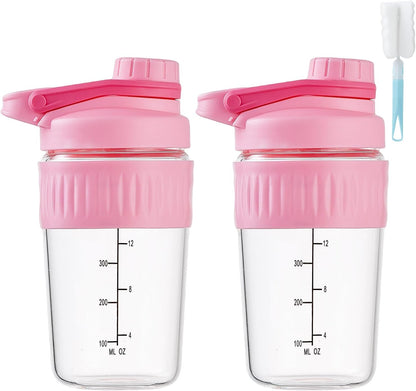 16oz Glass Shaker Bottle for Protein, Small Borosilicate Glass Protein Powder Leak-Proof Shaker Cup Mixes with 304 Blending Ball(16oz,Black)