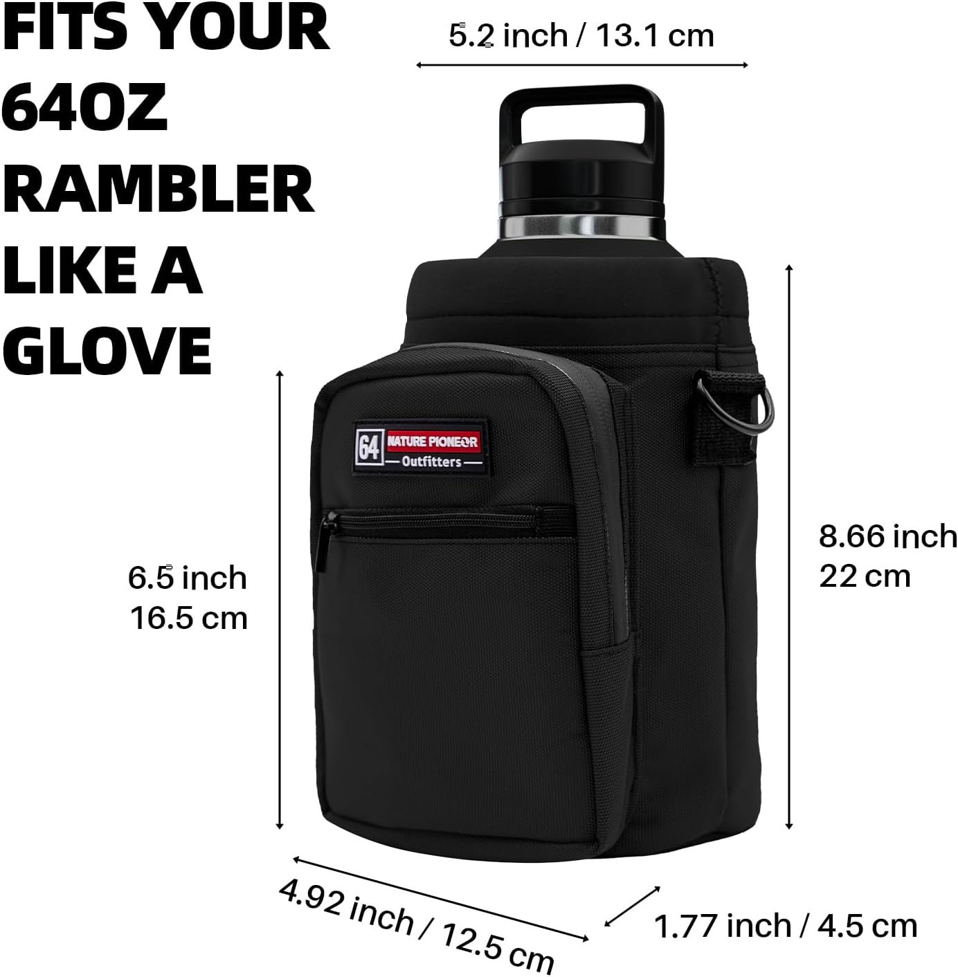 NATURE PIONEOR Water Bottle Holder with Adjustable Strap - Half/One Gallon (64/128oz) Insulated Water Bottle Sling Carrier with Phone Pocket & Paracord Handle, Outdoor Camping, Hiking, Gym