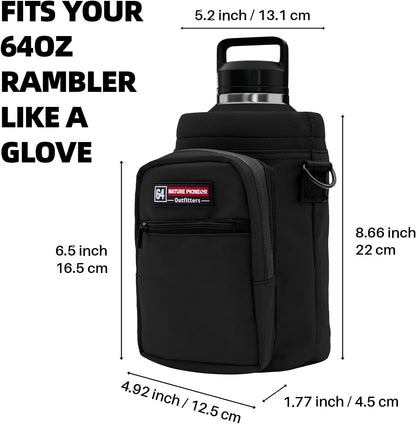 NATURE PIONEOR Water Bottle Holder with Adjustable Strap - Half/One Gallon (64/128oz) Insulated Water Bottle Sling Carrier with Phone Pocket & Paracord Handle, Outdoor Camping, Hiking, Gym