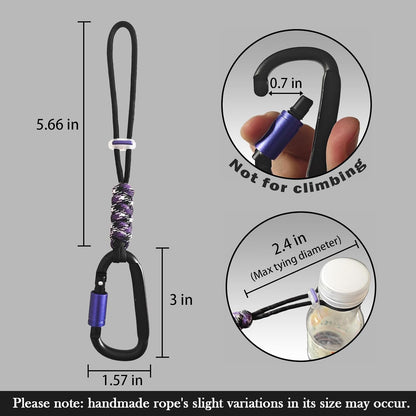 Paracord Keychain/Carabiner Clip - Jaymokes D Ring Metal Hook for Water Bottle, Key, Backpacks and More
