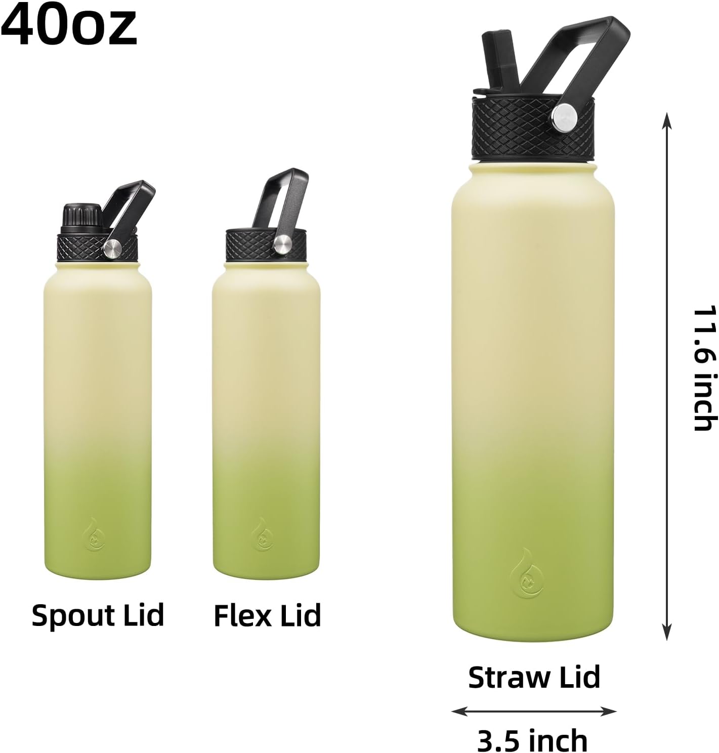 BJPKPK Insulated Water Bottles with Straw Lid, 40oz Stainless Steel Water Bottles with 3 Lids, BPA Free Leakproof Thermo, Tumblers, Cups for Sports, Gym- Midnight - Colors B