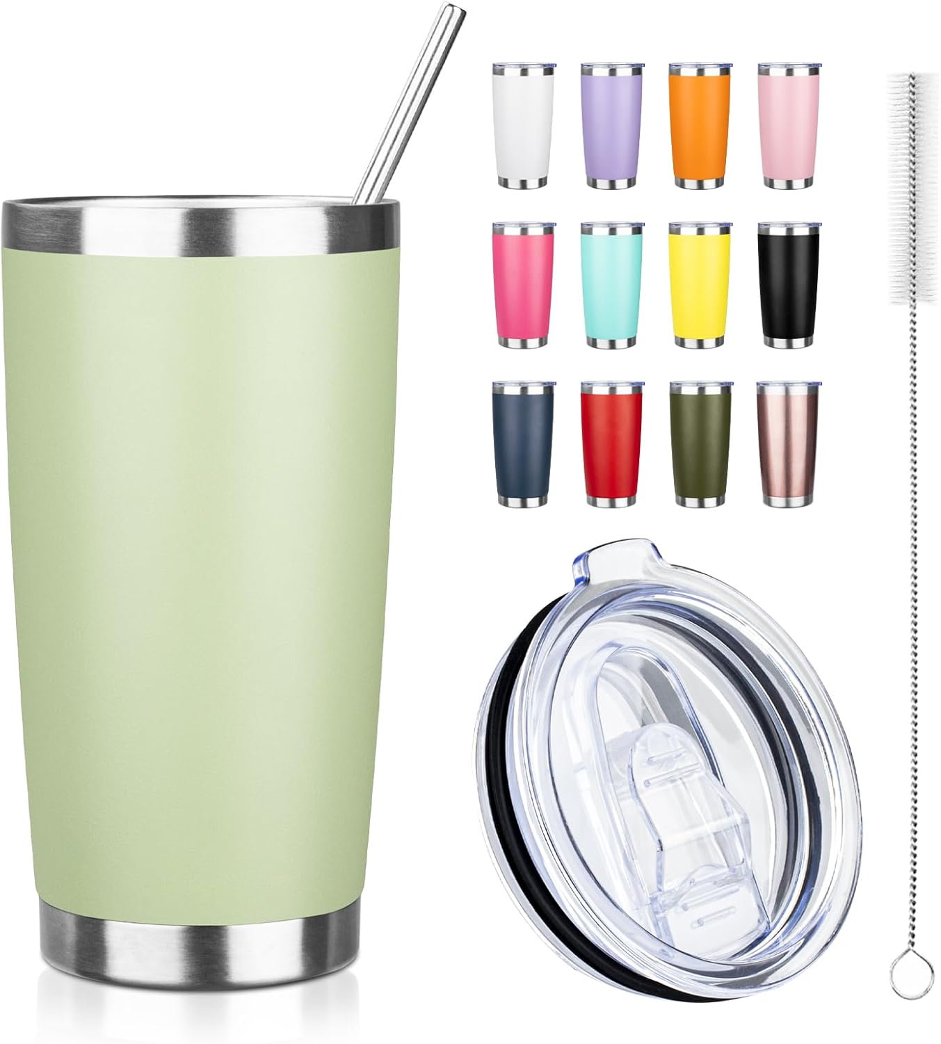 20oz Tumbler with Straw and Brush, Stainless Steel Vacuum Insulated tumbler, Double Wall Insulated Coffee Tumbler for Outdoor, Home, Travel,Office (Buff,1pcs)