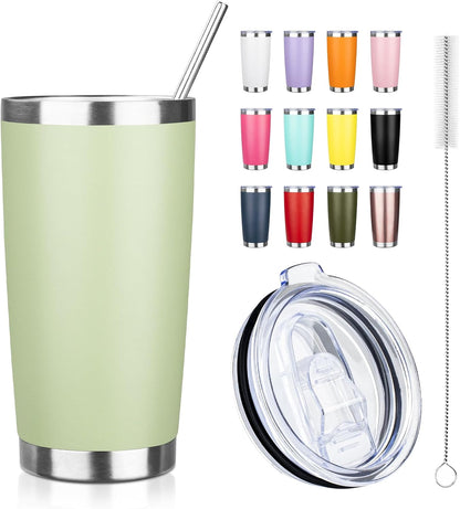 20oz Tumbler with Straw and Brush, Stainless Steel Vacuum Insulated tumbler, Double Wall Insulated Coffee Tumbler for Outdoor, Home, Travel,Office (Buff,1pcs)