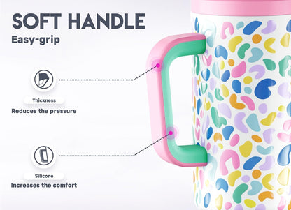 Meoky 40 oz Tumbler with Handle and Straw: Stainless Steel Insulated Tumbler with Lid and Straw - 100% Leak Proof Tumbler for Car Cup Holders - Travelers Commuters Workers, Donut