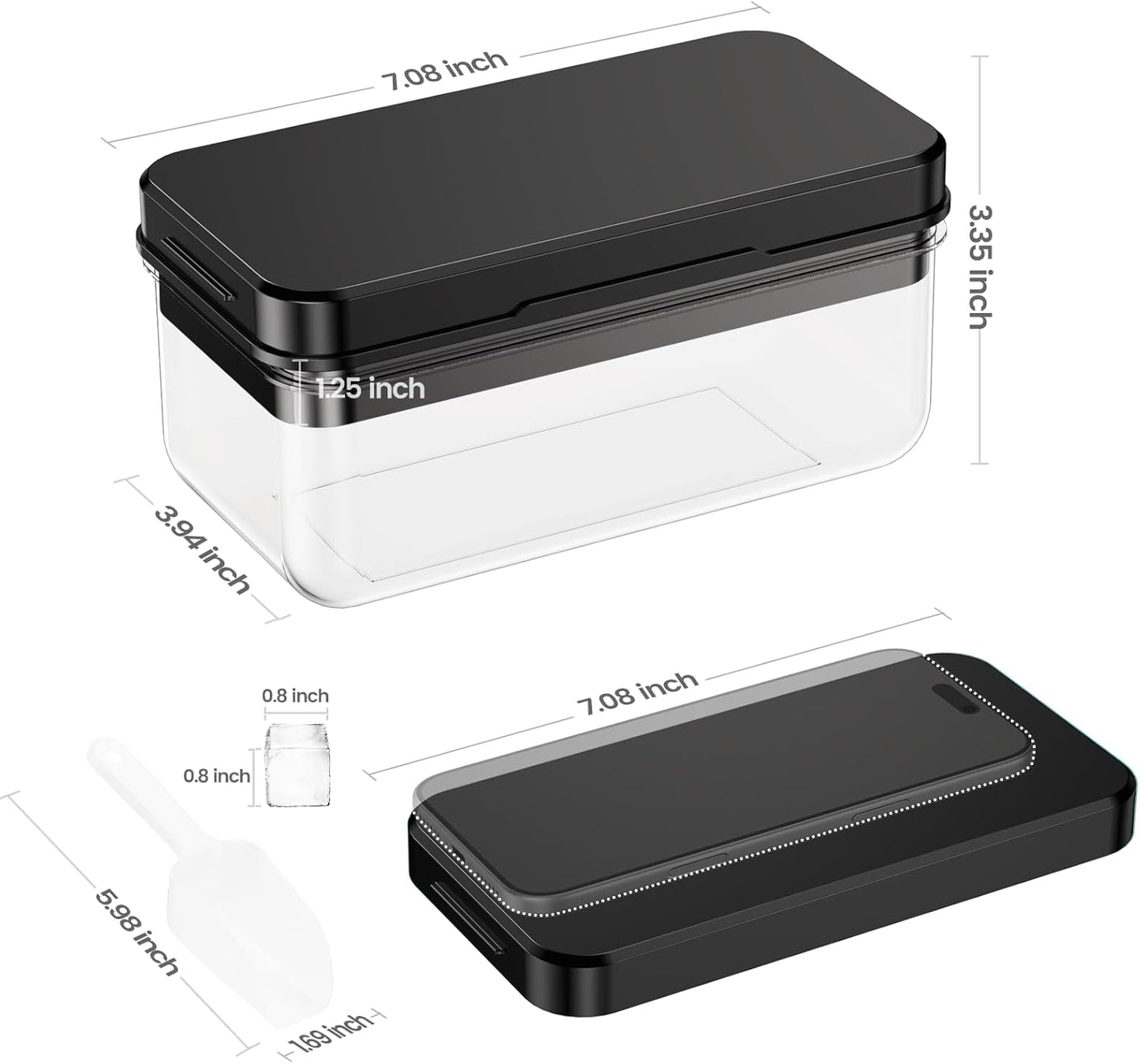 Ice Cube Tray with Lid and Bin, PHINOX 56 pcs Ice Trays for Freezer, Ice Cube Trays for Freezer with 2 trays, Container, Lid & Ice Scoop, BPA Free
