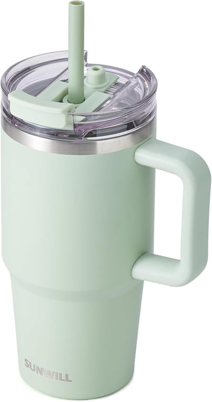 SUNWILL 20 oz Tumbler with Handle and Straw Leak Proof,Travel Coffee Mug with Lid, Stainless Steel Cup Insulated for Office & Gym, Cupholder Friendly, Powder Coated Orchid