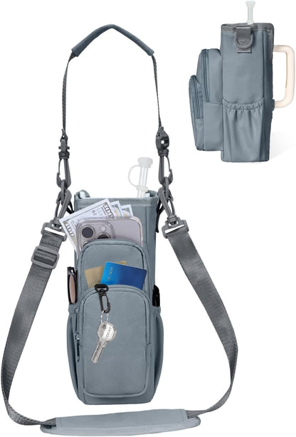 sportsnew Water Bottle Carrier Bag with Phone Pocket for 30oz 40oz Tumbler with Handle Accessories Insulated Water Bottle Holder Pouch with Strap Crossbody with Straw Cover