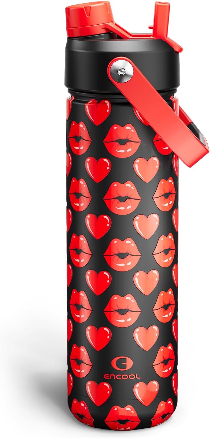 ENCOOL Insulated Water Bottle with Straw Stainless Steel Water Bottle, Leak-Proof, BPA-Free, Double Wall Vacuum Keeps Cold for 24 Hours for Sports, Travel, School (26 oz, Cotton Candy) - Colors B