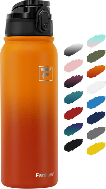 Fanhaw 20 oz Insulated Stainless Steel Water Bottle with Anti-Dust Chug Lid, Leakproof Vacuum Metal Everyday Use Bottle for Kids, Teens & Adults, Back to School Essentials (Green Blue)