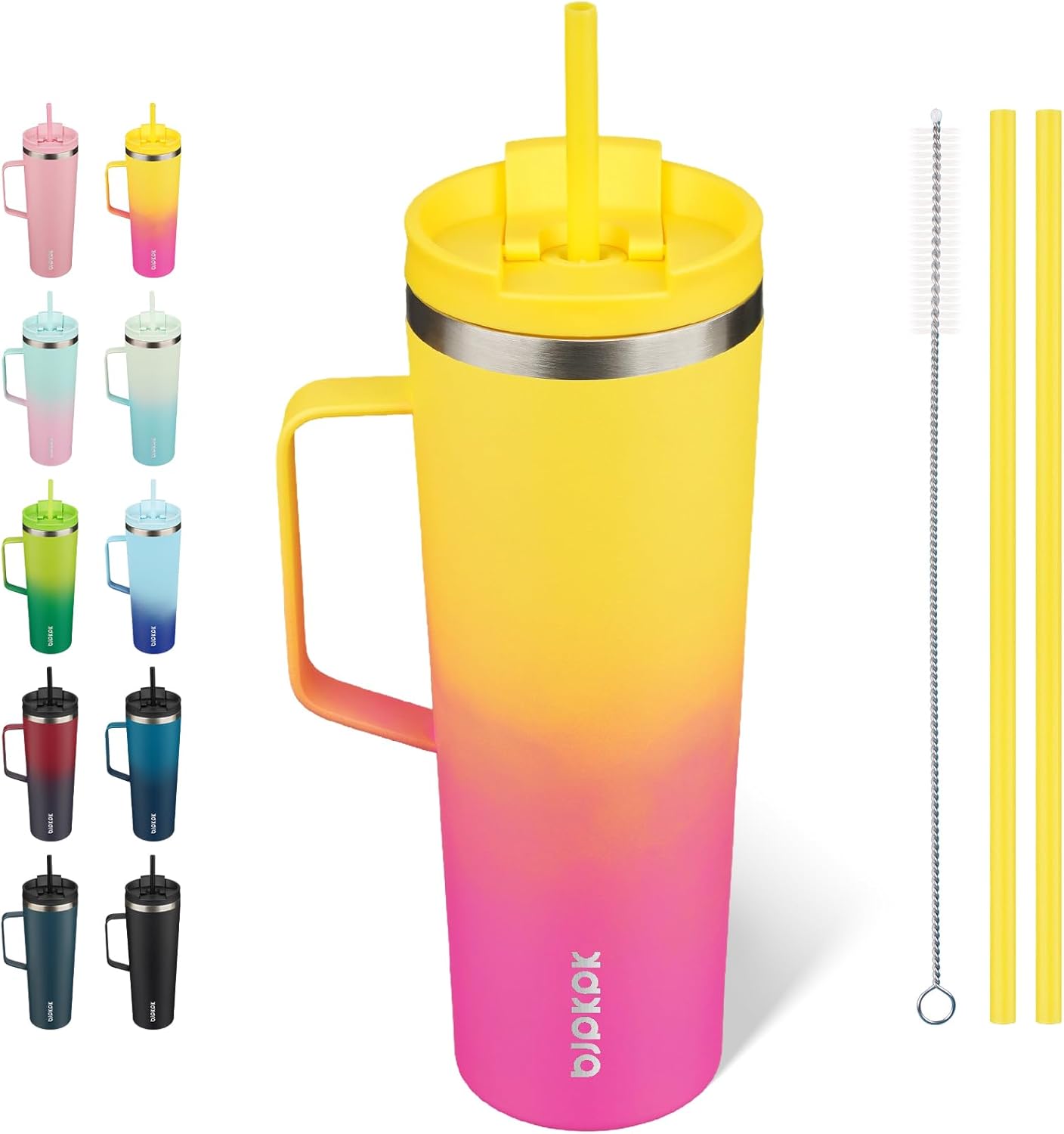 BJPKPK Insulated Tumbler with Handle, 18oz Insulated Tumblers with Lid and Straw, Stainless Steel Metal Water Bottles, Coffee Travel Mugs, Cups, Marshmallow