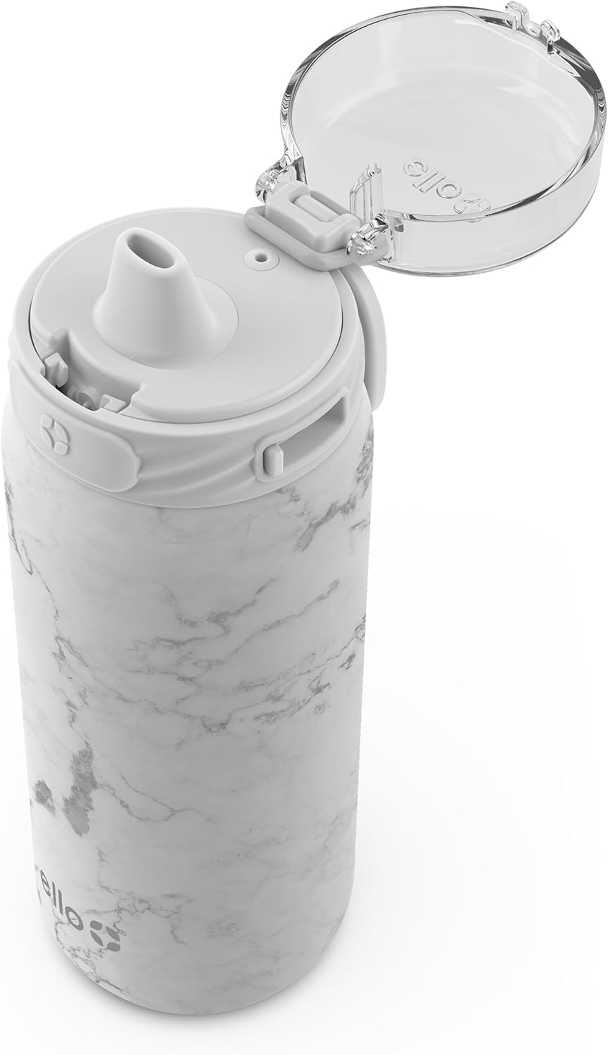 Ello Cooper 22oz Stainless Steel Water Bottle with Straw and Carry Handle, Double Walled and Vacuum Insulated Metal, Leak Proof Locking Lid with Soft Silicone Spout, Reusable, BPA Free, Lilac