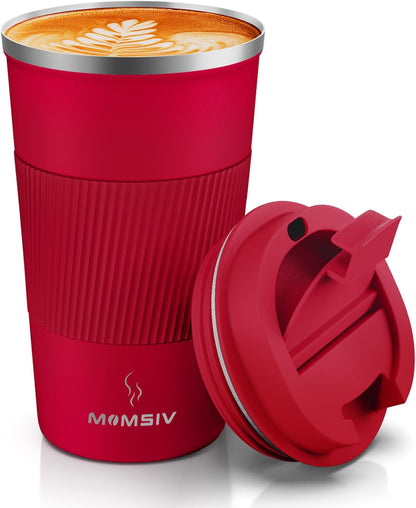 MOMSIV 12oz Travel Mug, Insulated Coffee Cup with Leakproof Lid, Travel Coffee Mug Vacuum Stainless Steel Double Walled Reusable Coffee Cup for Hot and Cold Water Coffee
