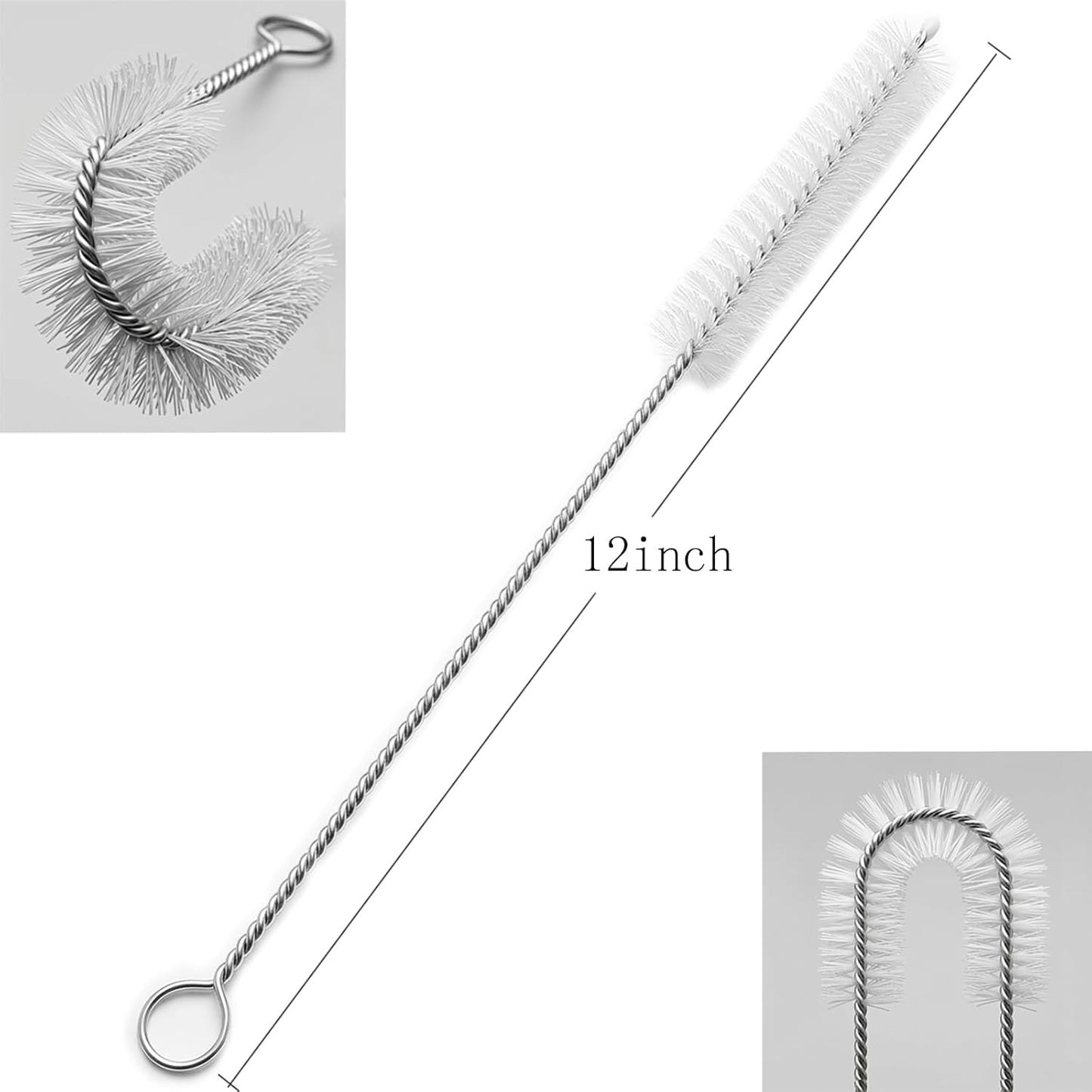 12 Inch Extra Long Straw Brush Cleaner (10 Pack), Flexible Nylon Tube Cleaning Brushes with 0.4 Inch Bristle Head, Rust-Proof Stainless Steel Wire for Reusable Tumbler Straws, Pet Fountains & Pipes