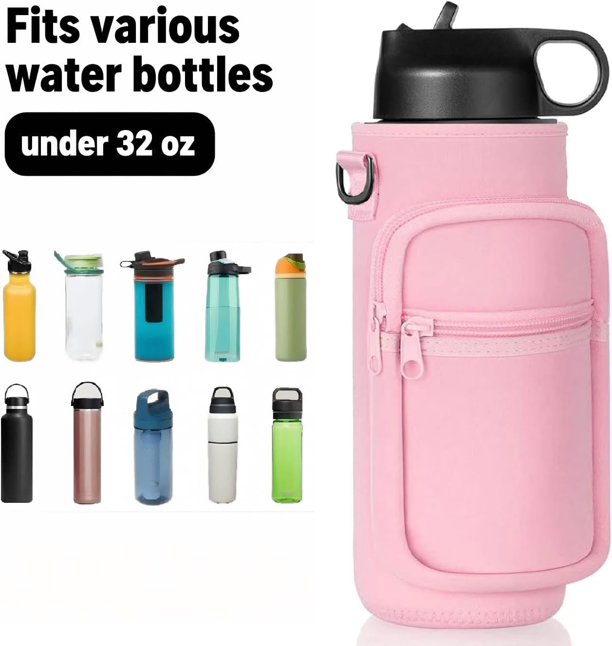 Water Bottle Holder with Strap, Insulated Crossbody Sling Bag, Carrier with Phone Pocket for Walking Hiking Camping Fishing