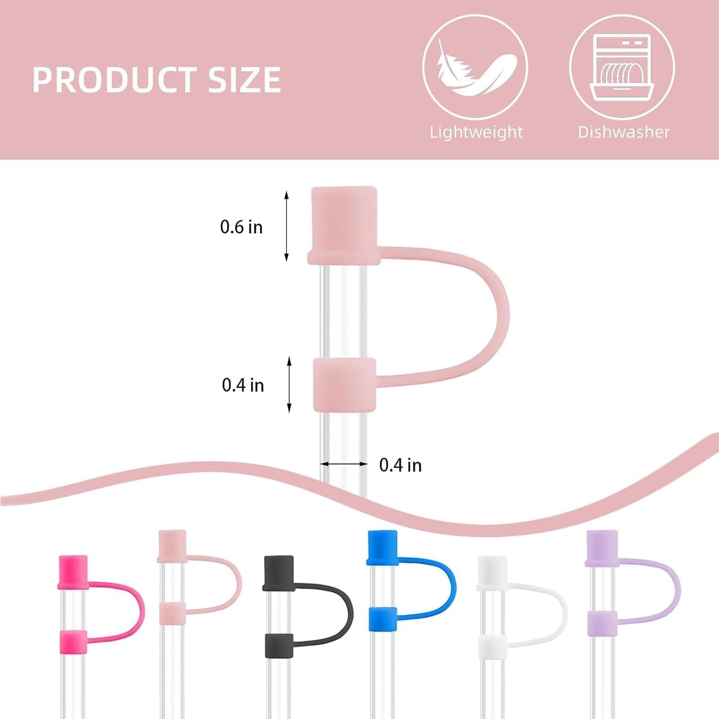 6|12 Pack 0.4in/10mm Straw Toppers, for Stanley Straw Covers Cap for Tumblers for Stanley 14|20|30|40|64 Oz Cup, Silicone Dust-Proof Caps（ Cup is Not Included）, 6 Pack