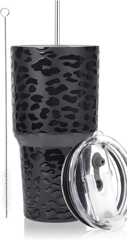 D·S 30oz Blue Tumbler Stainless Steel Double Wall Vacuum Insulated Mug with Straw and Lid, Cleaning Brush for Cold and Hot Beverages