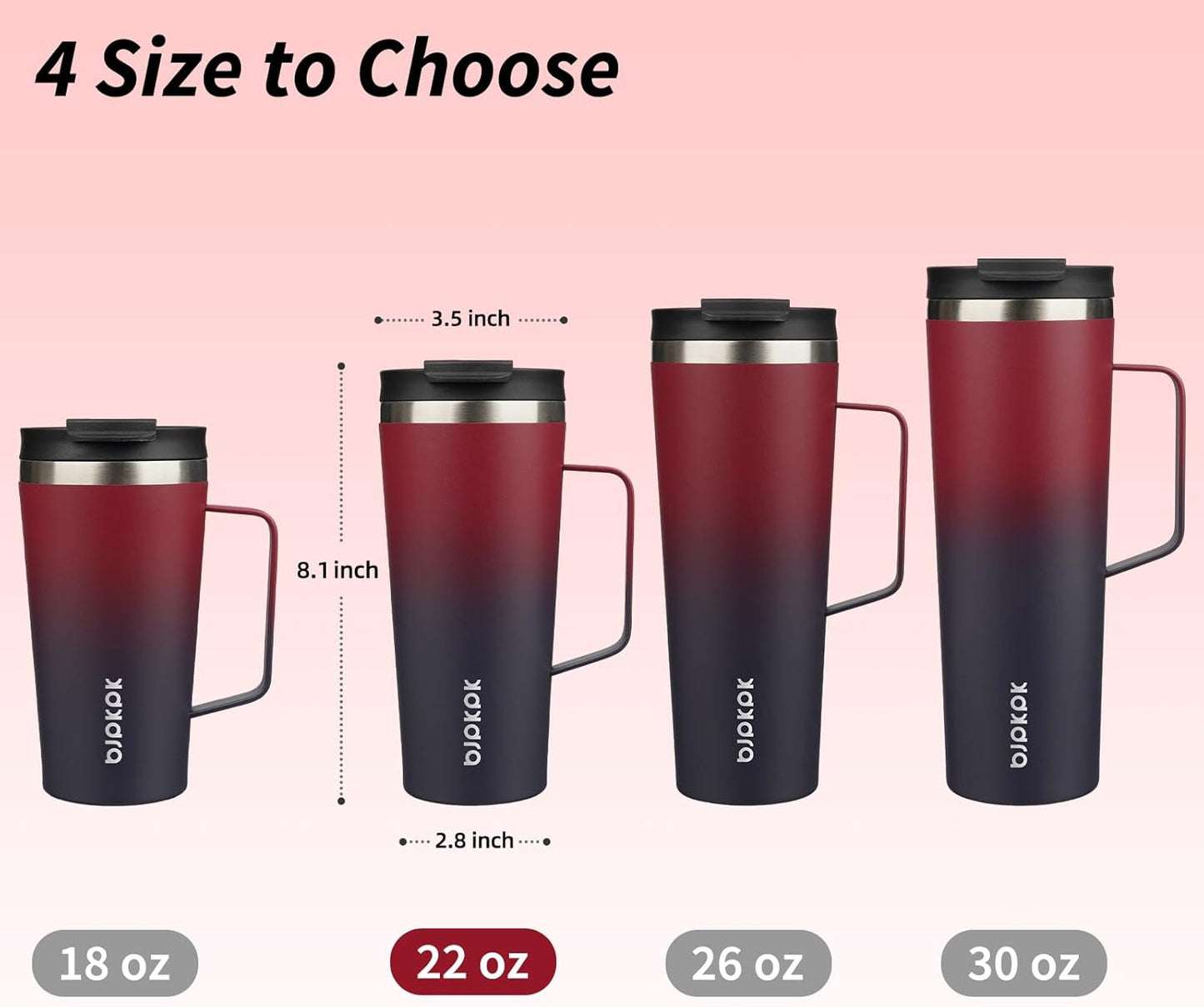 BJPKPK Insulated Tumbler with Handle, 18oz Insulated Tumblers with Lid and Straw, Stainless Steel Metal Water Bottles, Coffee Travel Mugs, Cups, Marshmallow