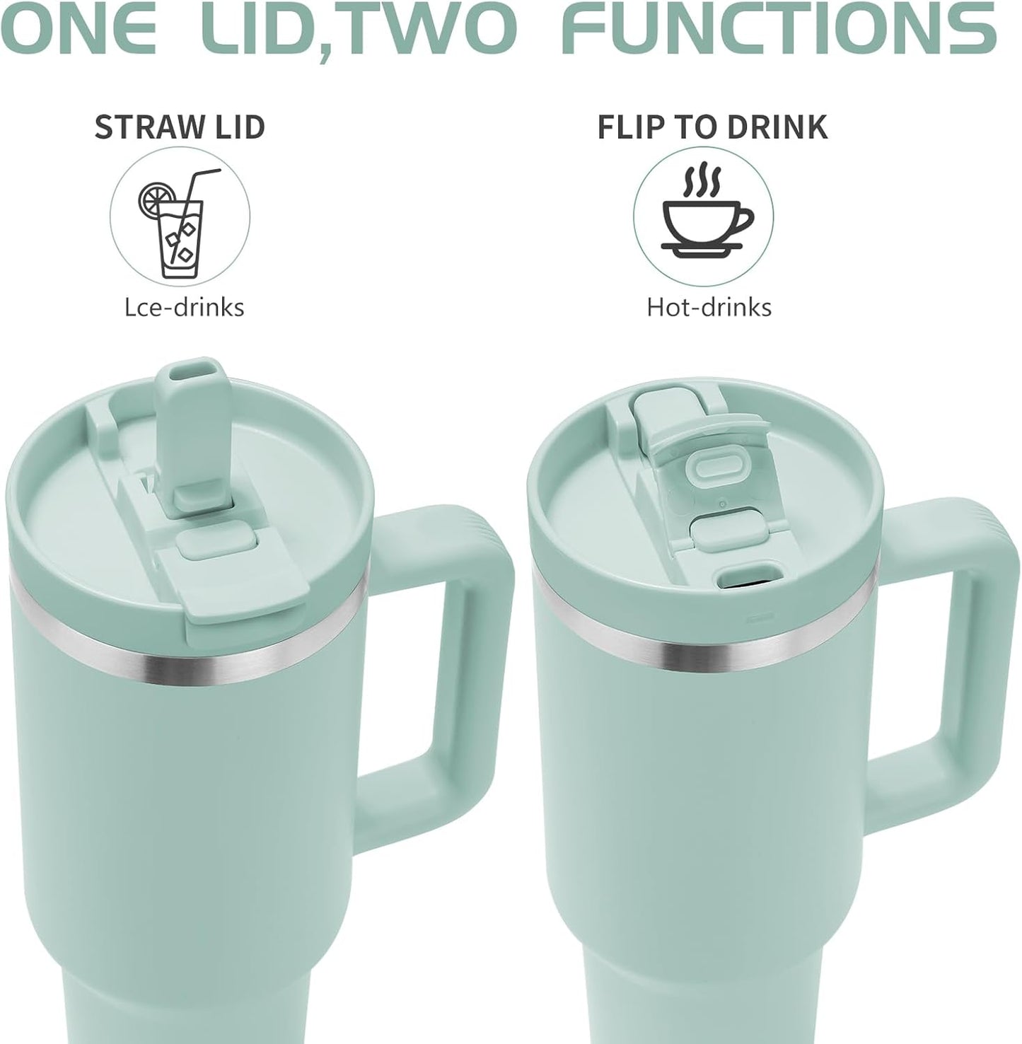 Labulabla 40oz Stainless Steel Insulated Tumbler with Flip Straw, 2-in-1 Lid, 100% Leakproof, Cup Holder Friendly, Handle, BPA-Free (light pink, 40, ounces)